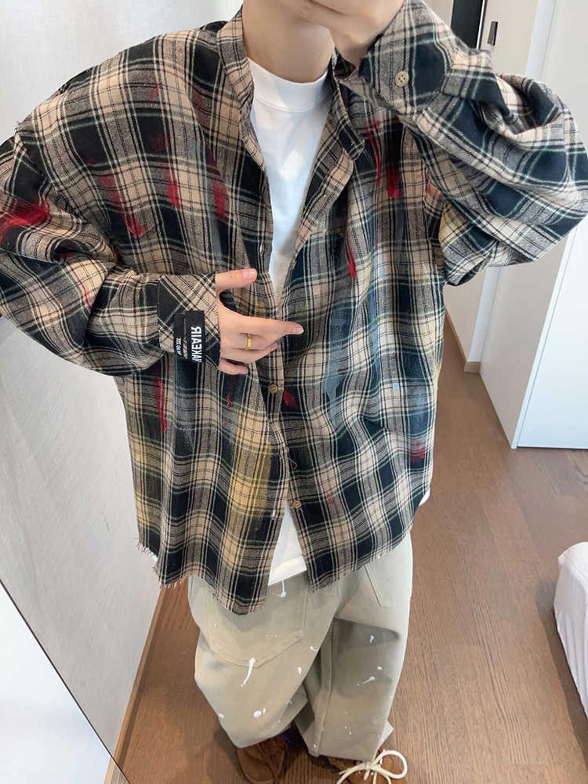 Flannel × Vintage Paint Splash Oversized Plaid Flannel Long Sleeve Shirt Size US M / EU 48-50 / 2 - 3 Thumbnail