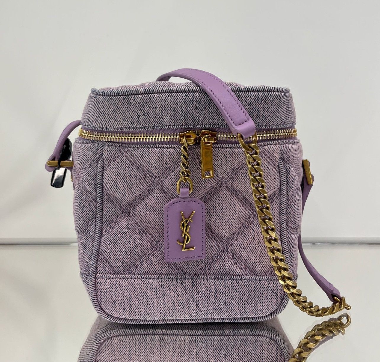 Saint Laurent Paris Saint Laurent Denim Vanity Bag in Lilac Size ONE SIZE - 1 Thumbnail