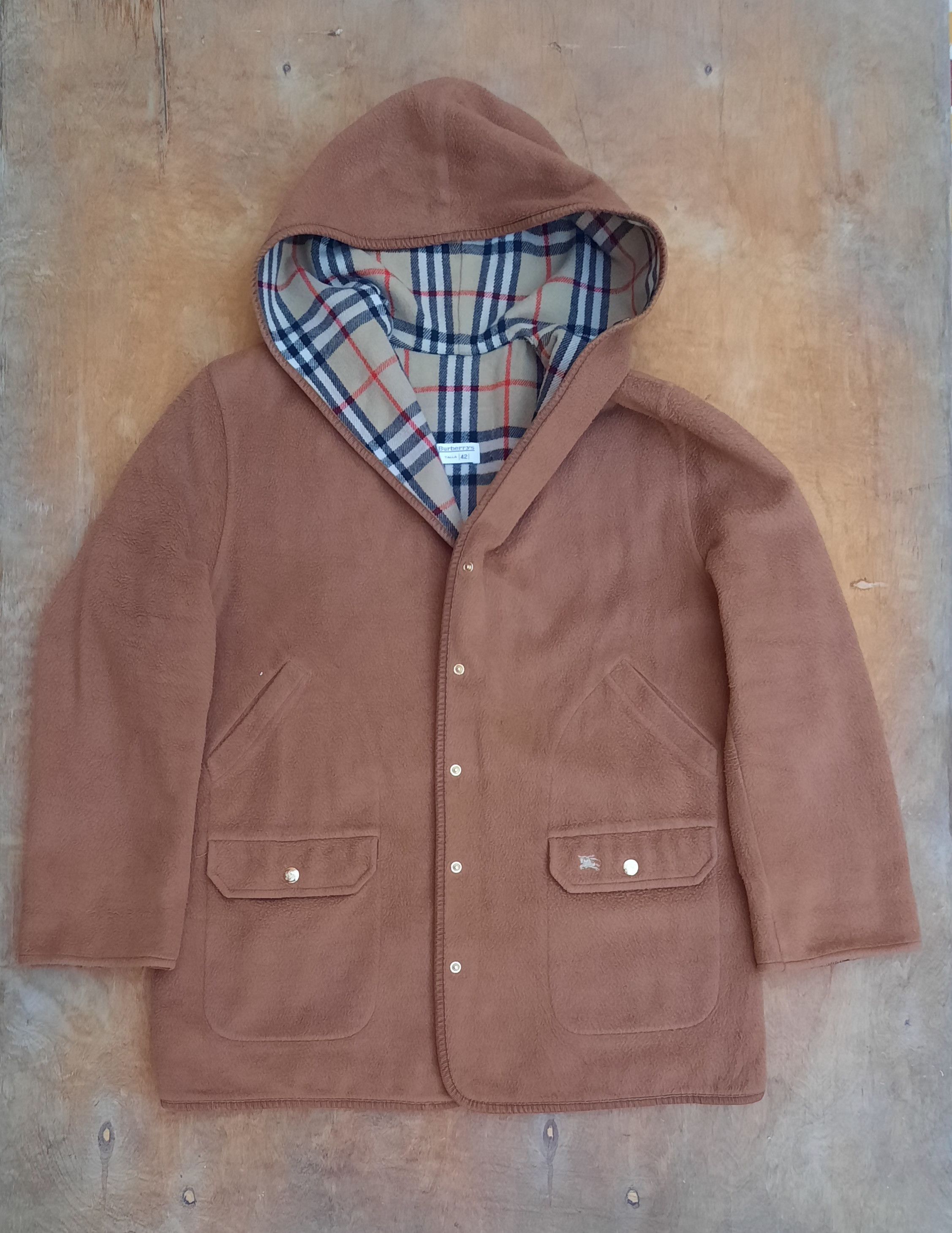 Burberry 90s Burberrys Wool Hooded Camel Coat Nova Check Lining Size US L / EU 52-54 / 3 - 1 Thumbnail