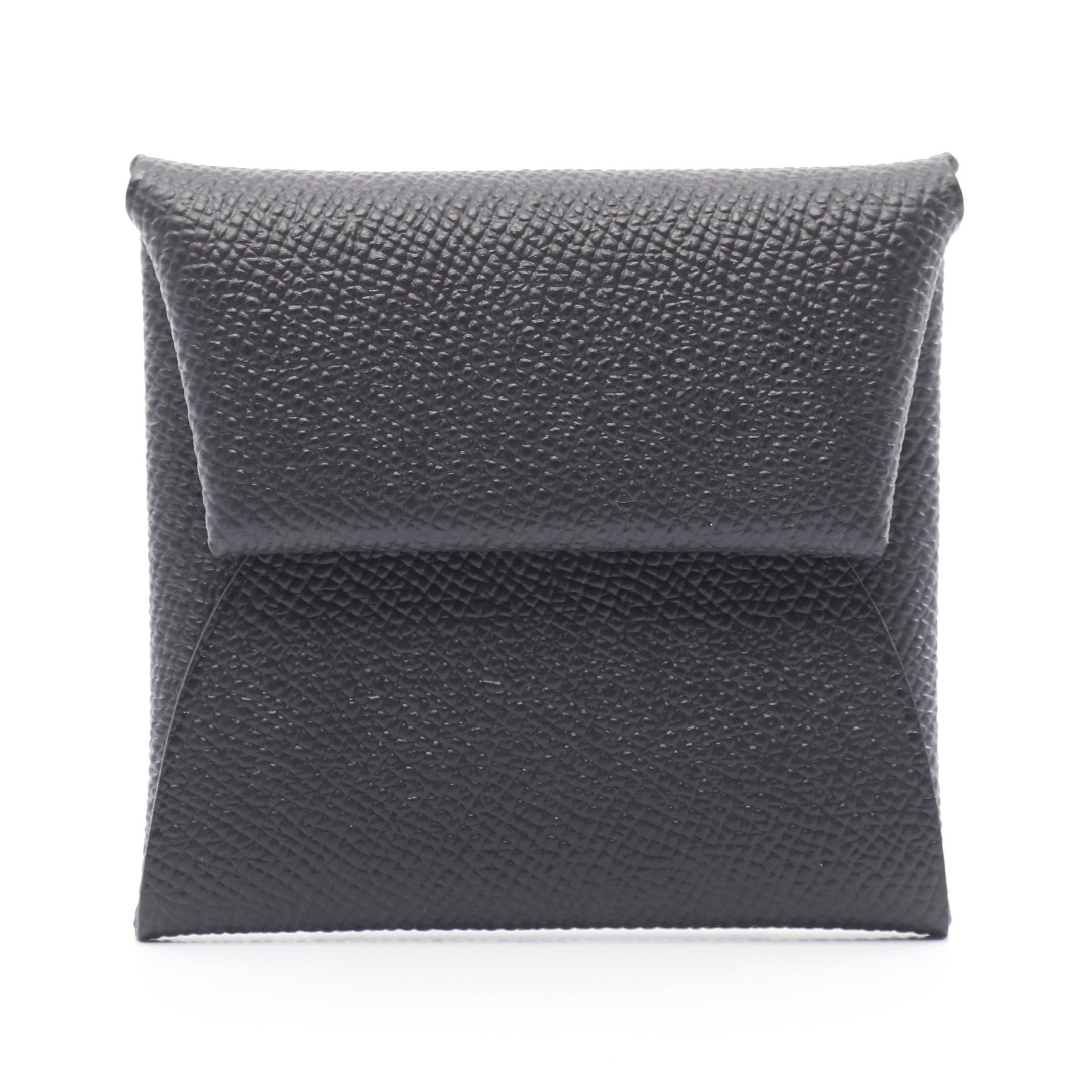 Hermes Bastia Coin Purse Veau Epsom Black Silver Hardware Double Engraved, Women's