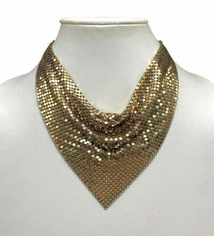 Designer Whiting and Davis Gold Tone Mesh Bib Bandana Necklace Size ONE SIZE - 1 Thumbnail