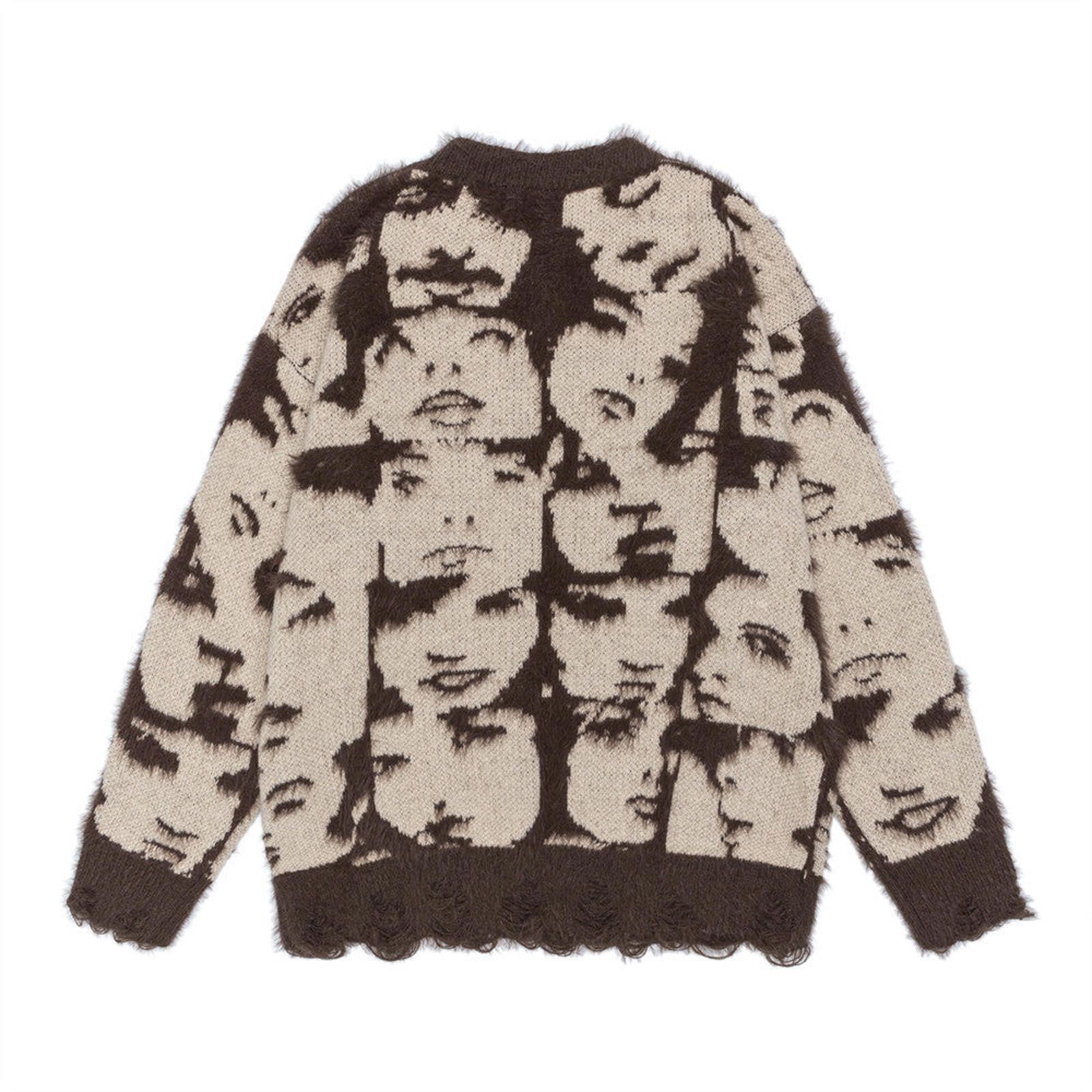 Vintage Fuzzy Face Print Sweater, Cozy Knit Pullover Size US M / EU 48-50 / 2 - 2 Thumbnail