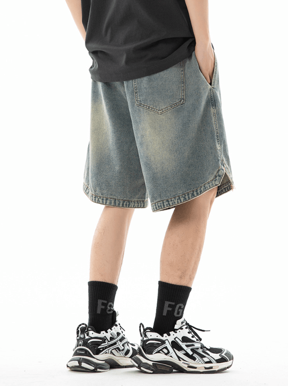 Jean Japanese retro men's embroidered loose denim shorts Size US 32 / EU 48 - 4 Thumbnail
