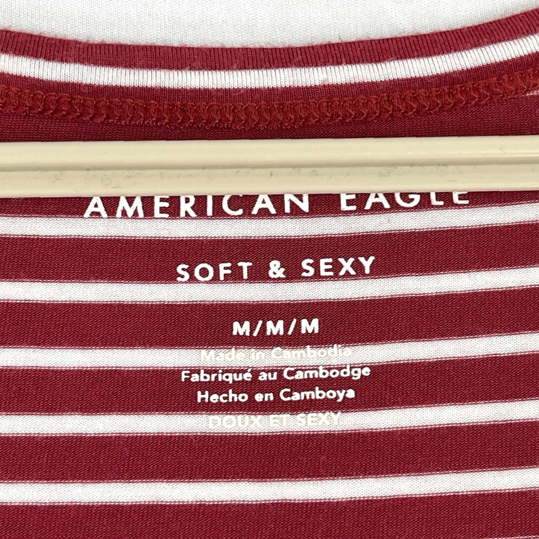 Vintage American Eagle Top Womens M Medium Red White Striped Viscose Pilling T-Shirt Short Sleeve Pullover Casual Basic Knits Mens Womens Boys Girls Size M / US 6-8 / IT 42-44 - 6 Thumbnail