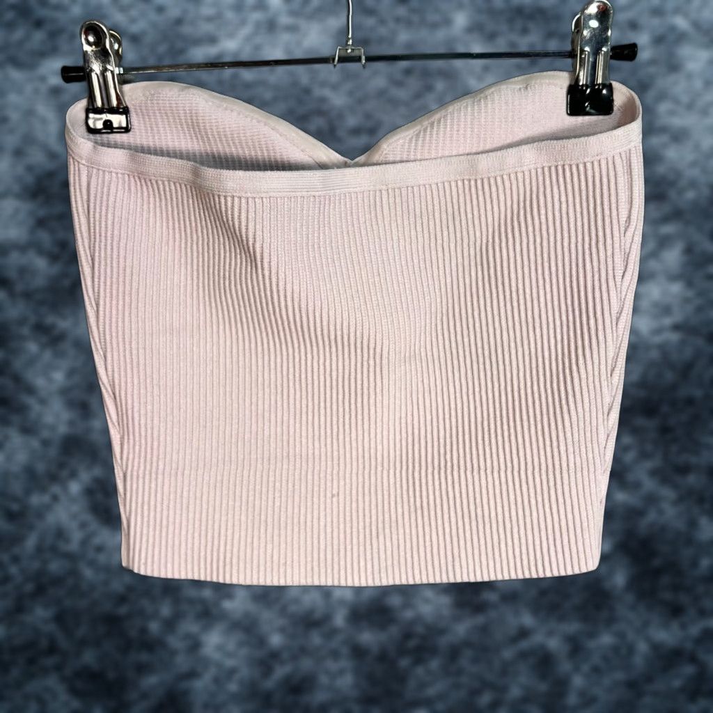 Vintage Babaton Womens Small Ribbed Sweetheart Neckline Crop Top Pink Tank Sleeveless Cropped Knit Nylon Size S / US 4 / IT 40 - 1 Thumbnail