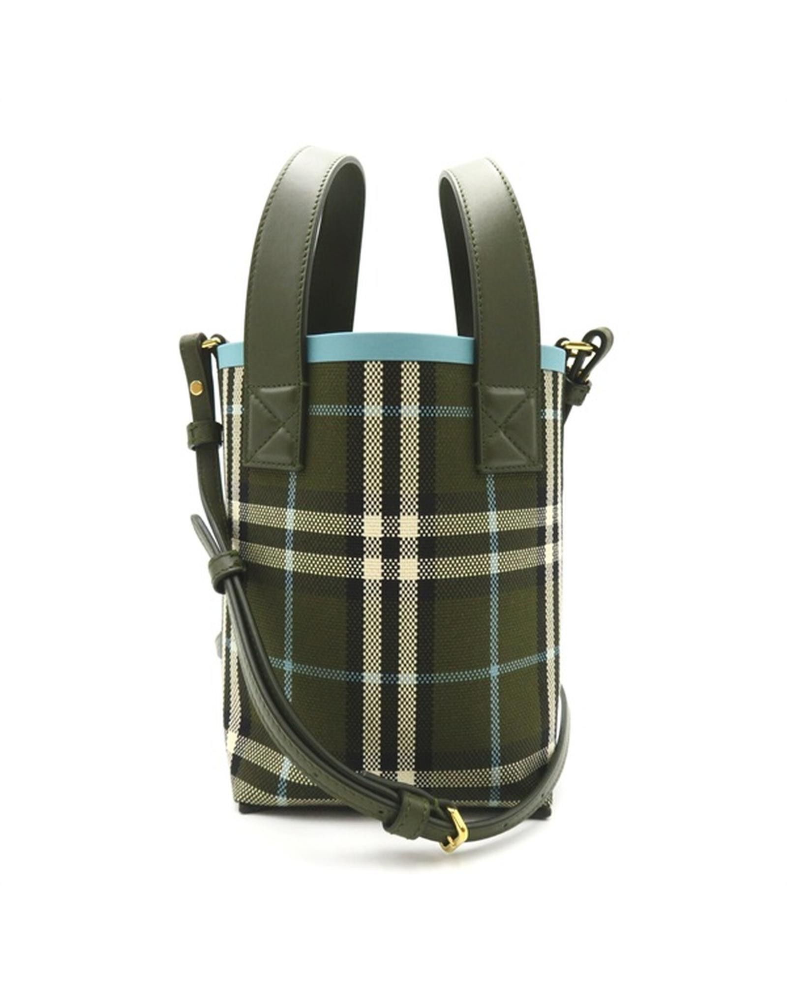 image of Authentic Burberry Check Mini London Tote Bag in Green, Women's