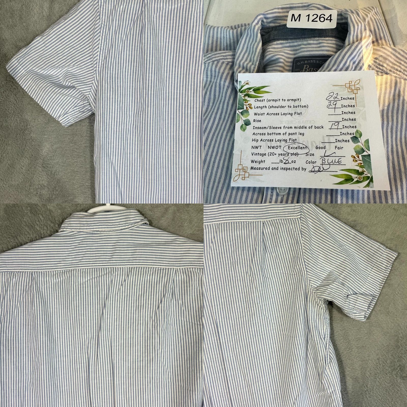 Vintage G.H. Bass & Co Button-Down Shirt Mens Large Blue White Stripe 100% Cotton Short Sleeve Casual Shirt Size US L / EU 52-54 / 3 - 8 Thumbnail