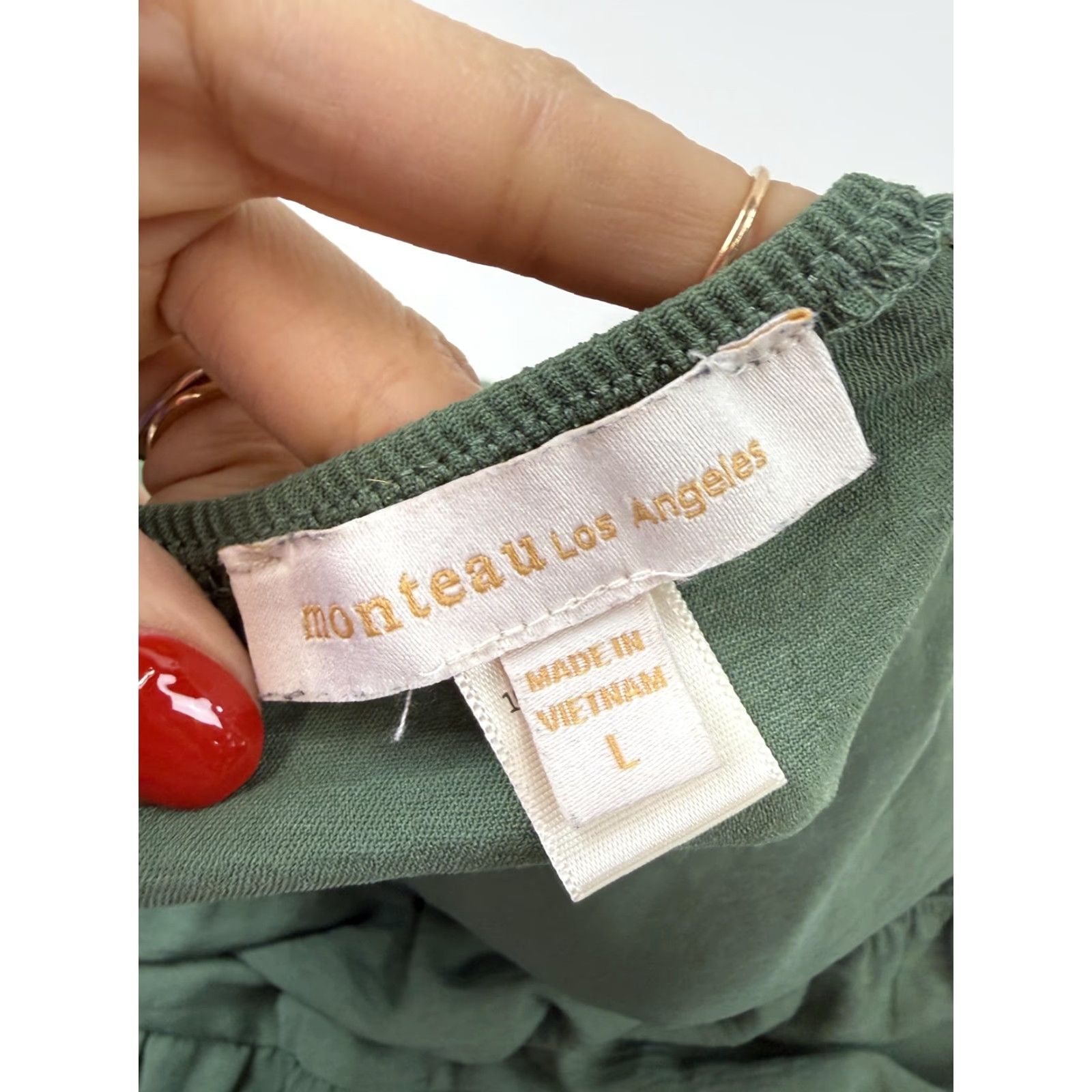 Vintage Monteau Los Angeles Dress Womens L Green Tiered Puff Sleeve Maxi Sundress Size L / US 10 / IT 46 - 3 Thumbnail