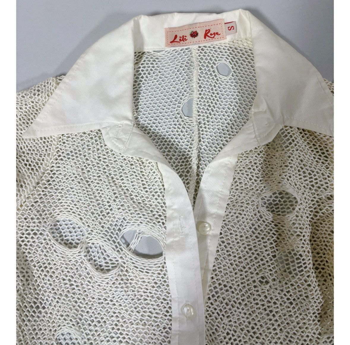 Lil Peep White Fishnet Collared Button-Down Shirt Blouse Size S 🤍✨ Size S / US 4 / IT 40 - 3 Thumbnail