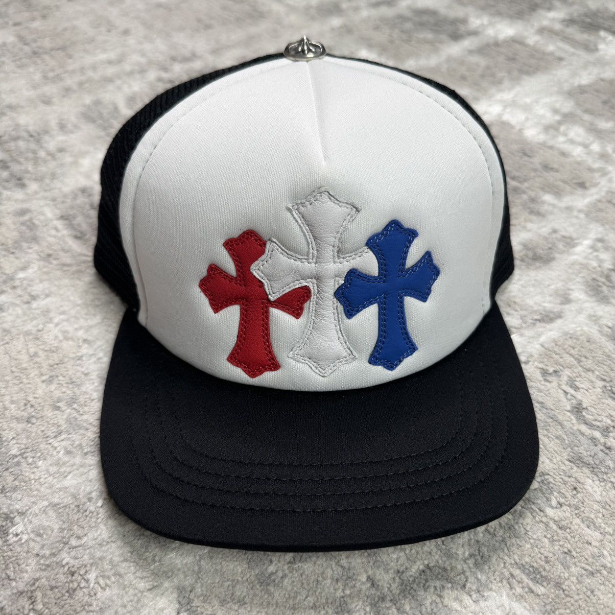 4th of july leather triple cross trucker hat