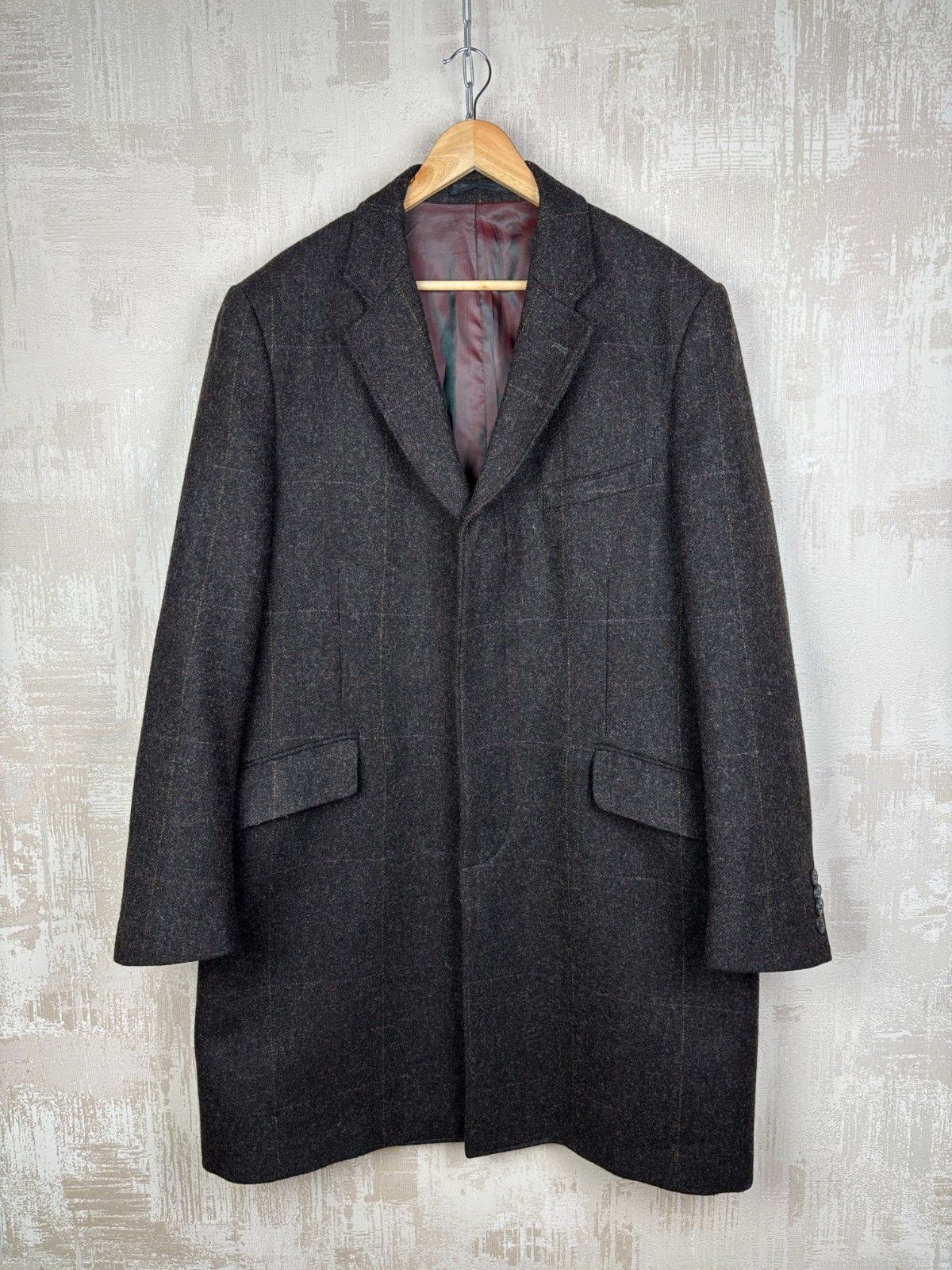 Marks & Spencer Blue Harbour M&S Yorkshire Tweed Moon Wool Coat Dark Brown Size US XL / EU 56 / 4 - 1 Thumbnail