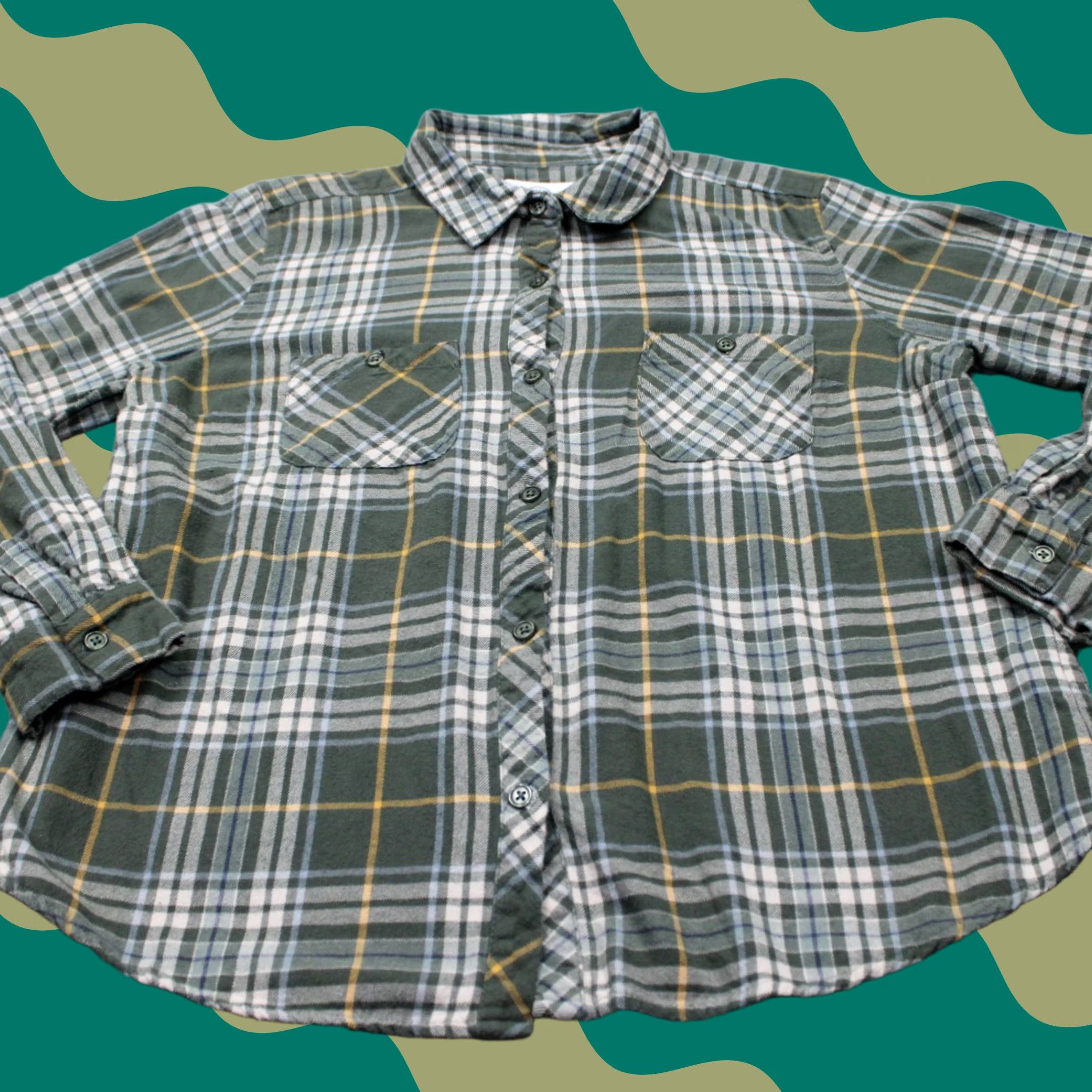 Vintage 44 degrees North Button-Up Flannel Shirt Womens Large Green/Yellow/White Cotton L/S Plaid Size L / US 10 / IT 46 - 1 Thumbnail