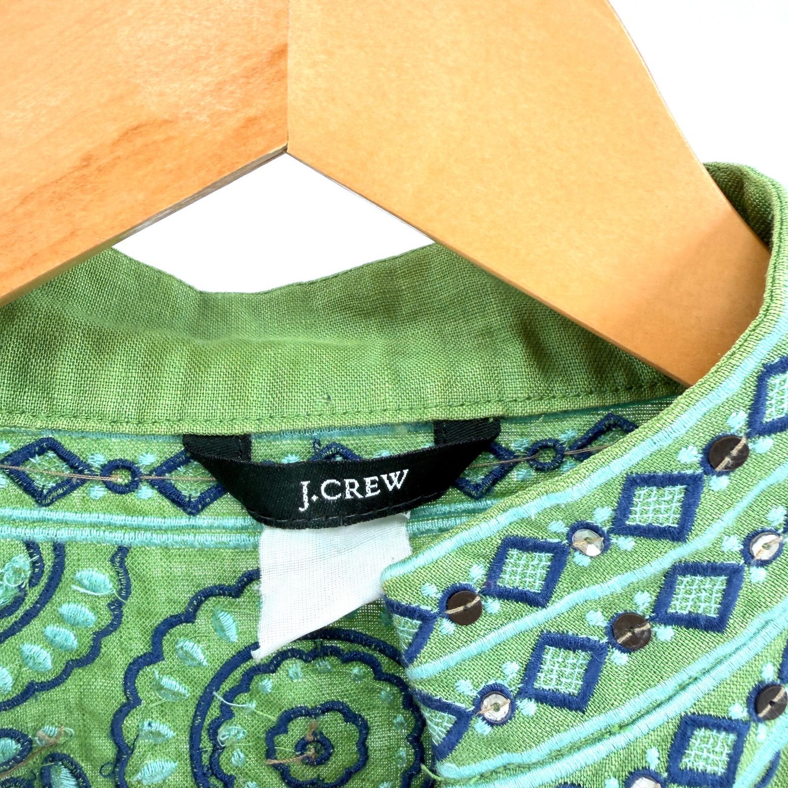 J.Crew Lime Green 100% Linen Embroidered Sequin Long Sleeve Tunic Size S / US 4 / IT 40 - 7 Thumbnail
