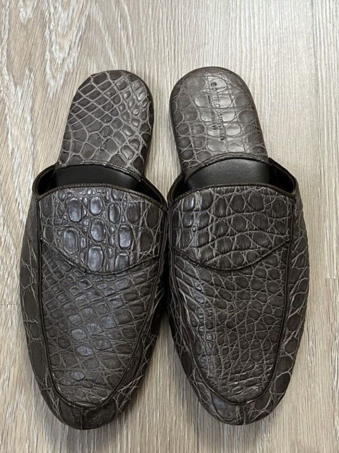 image of Bottega Veneta Leather Crocodiles Slippers in Brown, Men's (Size 8)