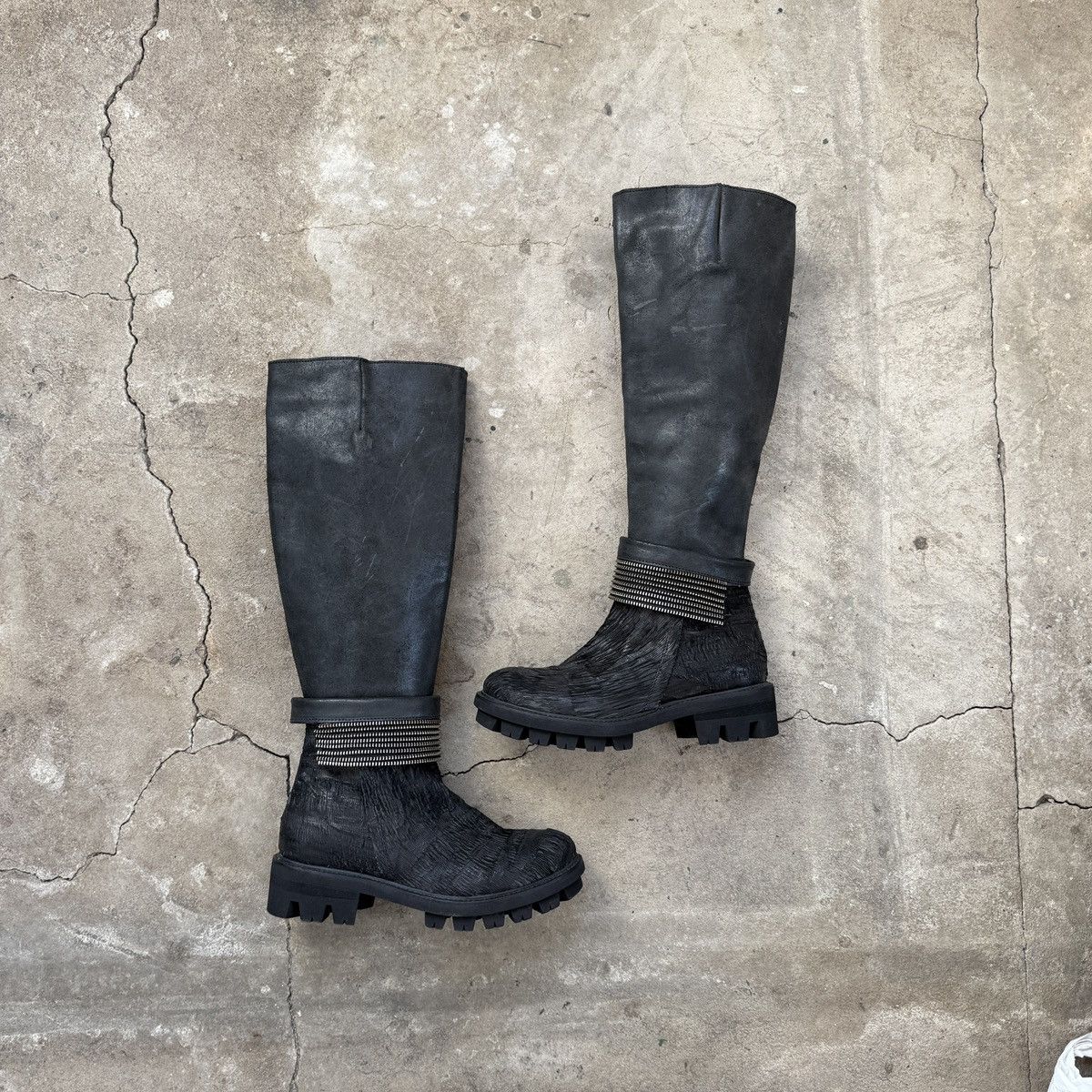 If Six Was Nine Papucei Black Leather Knee High Boots Avant Garde Platform Size US 5 / IT 35 - 1 Thumbnail
