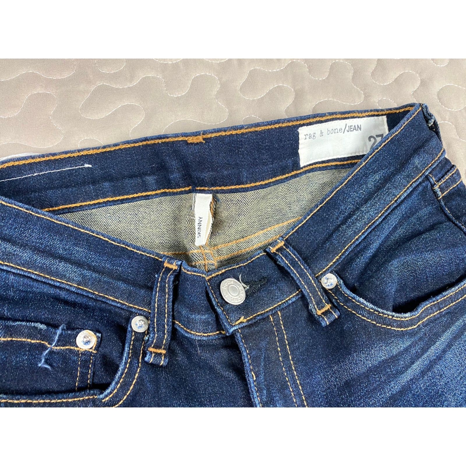 Denime VINTAGE Rag And Bone Skinny Womens Jeans Dark Wash Denim Sz 27 Blue Skinny 30in Inseam Womens Size 27" / US 4 / IT 40 - 4 Thumbnail