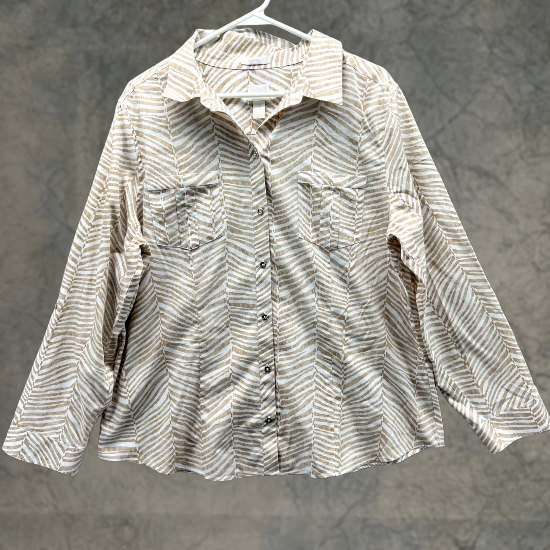 Vintage Chico's Shirt Womens 3 Beige White Button-Down Preppy Non-Iron Cotton Striped Shirt Womens 3 Beige White Button-Down Preppy Non-Iron Cotton Striped Size XS / US 0-2 / IT 36-38 - 1 Thumbnail