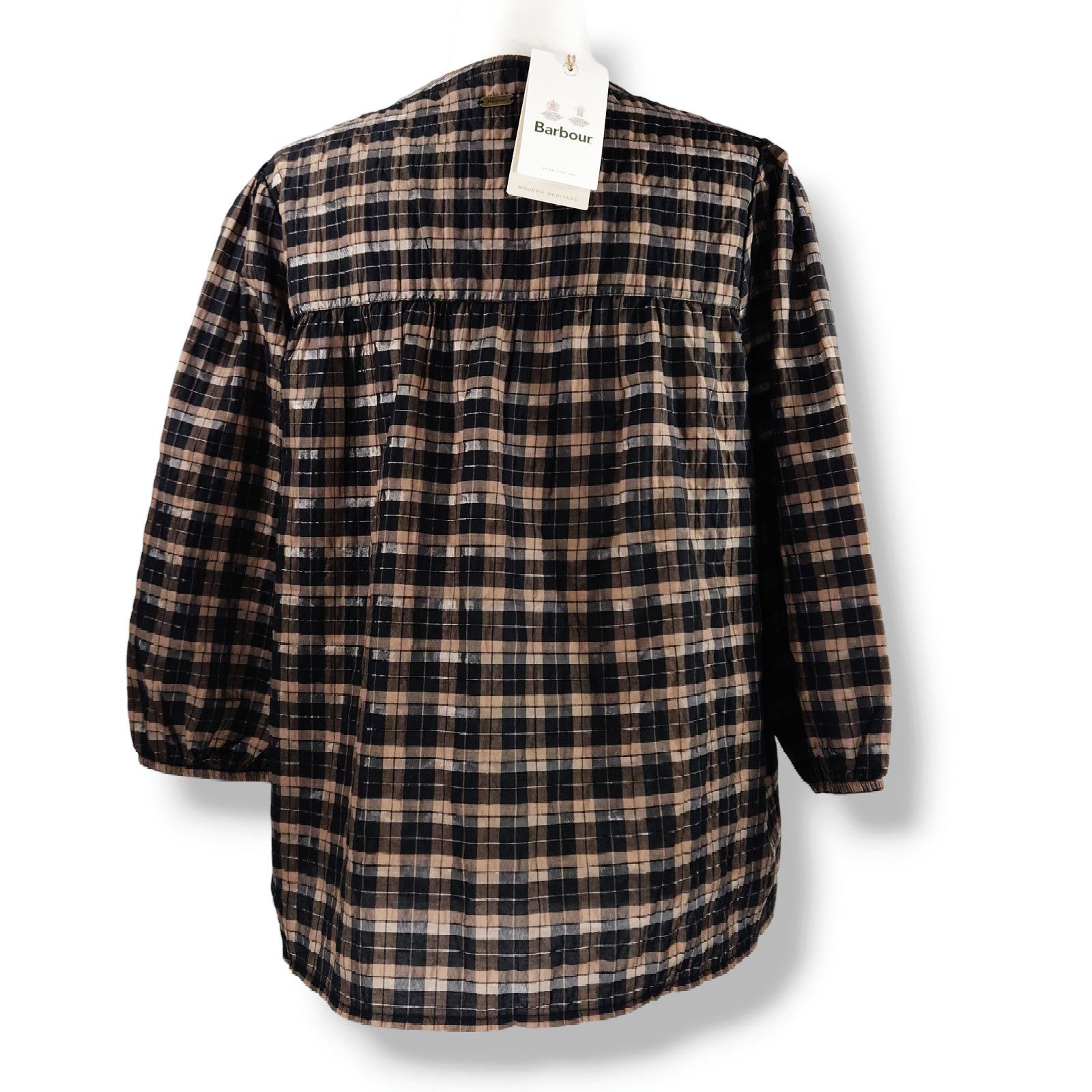 Barbour NWT Barbour Lorelie Plaid Popover Top Sz. 12 Praline Check Size XL / US 12-14 / IT 48-50 - 3 Thumbnail