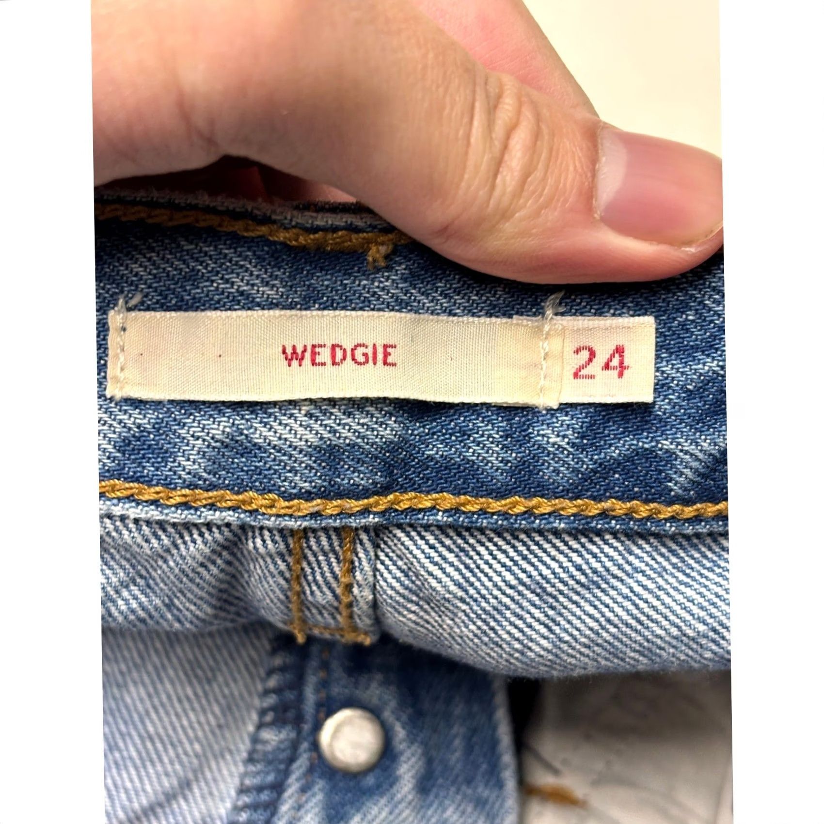 Levi's VINTAGE Levis Premium Wedgie Straight Jeans Blue Distressed Raw Hem Womens 24X27 Size 42" / US 20 - 6 Thumbnail
