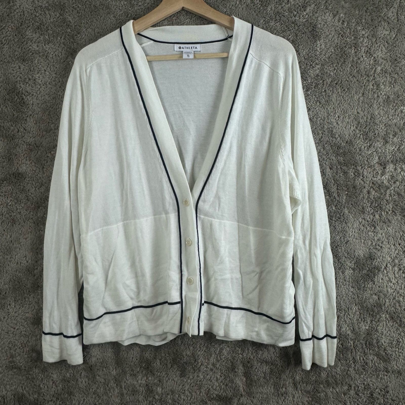 Athleta Athleta Collegiate White Blue Stripe Cardigan Sweater XL Size XL / US 12-14 / IT 48-50 - 1 Thumbnail