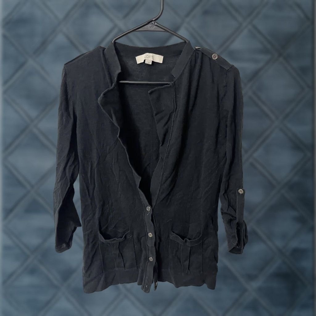 Loft VINTAGE LOFT Women's Cardigan Sweater Small 3/4 Sleeve Black Cotton Casual Workwear Seasonal Size S / US 4 / IT 40 - 1 Thumbnail