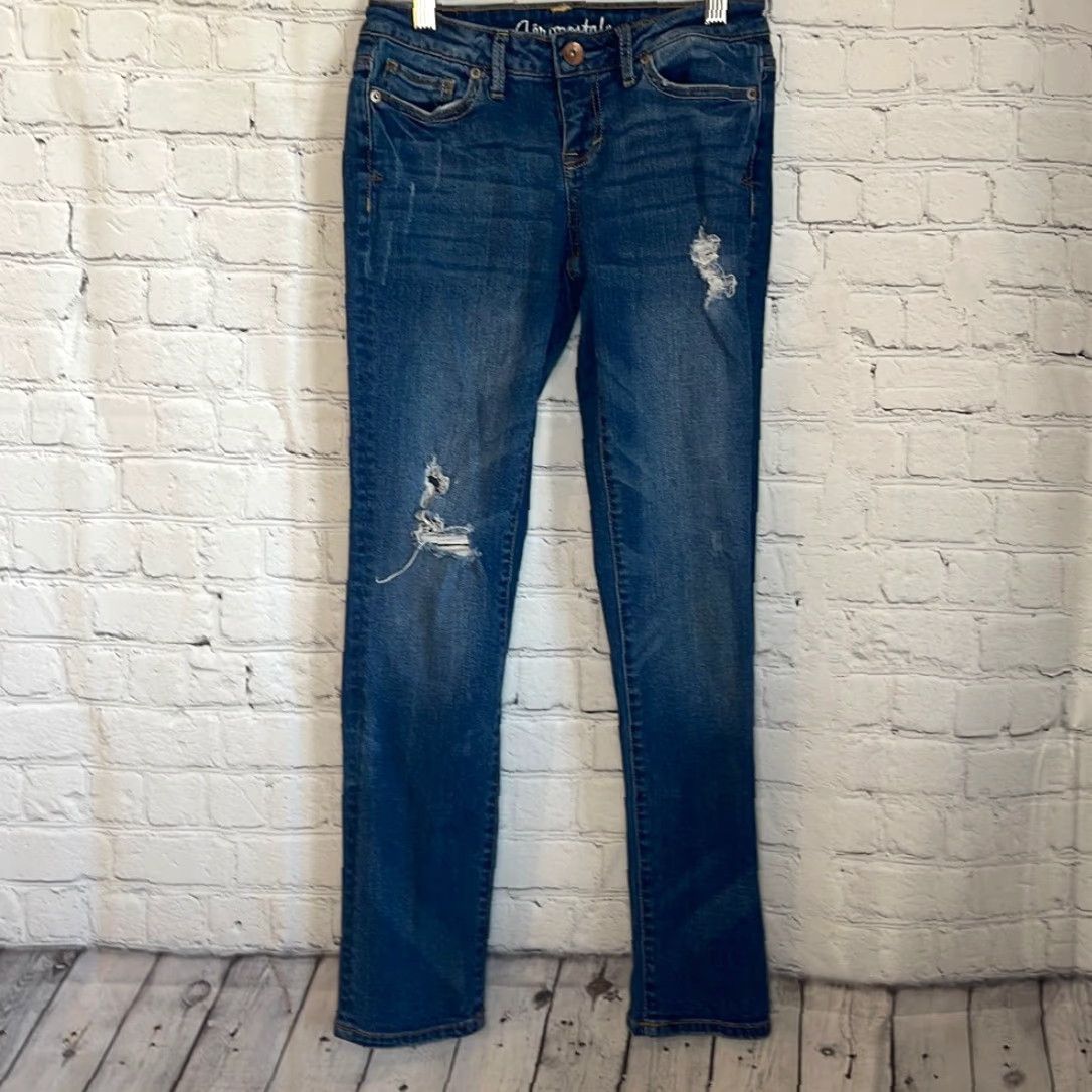 Aeropostale Aeropostale Women's Bayla Crop Skinny Distressed Jeans 00 Blue Size 24" / US 00 / IT 34 - 2 Thumbnail