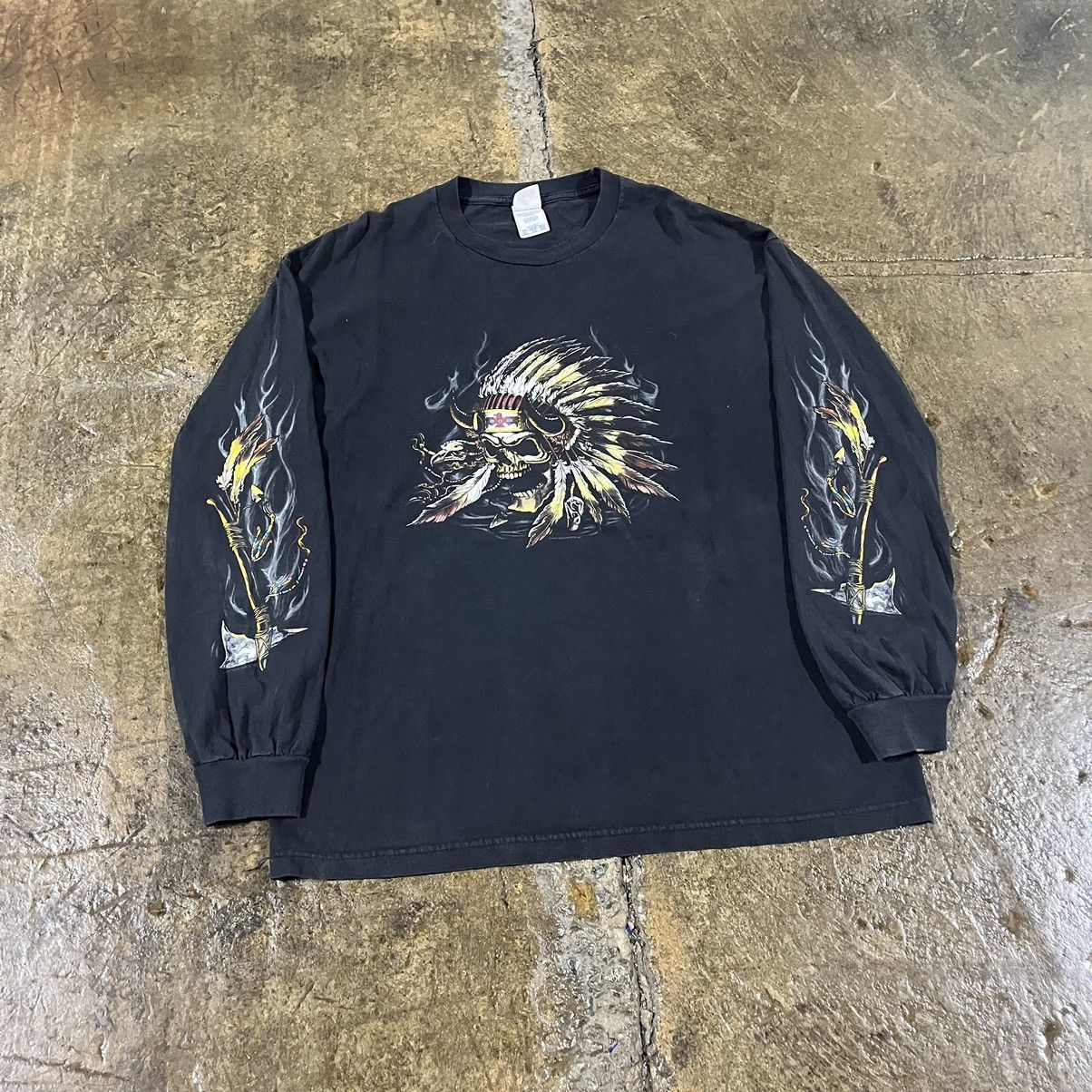 Affliction × JNCO × Vintage Crazy Y2K JNCO Style Skull Grunge Skater Longsleeve Shirt Size US XL / EU 56 / 4 - 2 Thumbnail