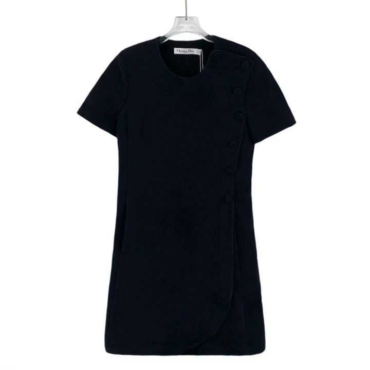 Dior Dior Black Side-Button Cotton Short-Sleeve Dress Size XXS / US 00 / IT 34 - 1 Thumbnail