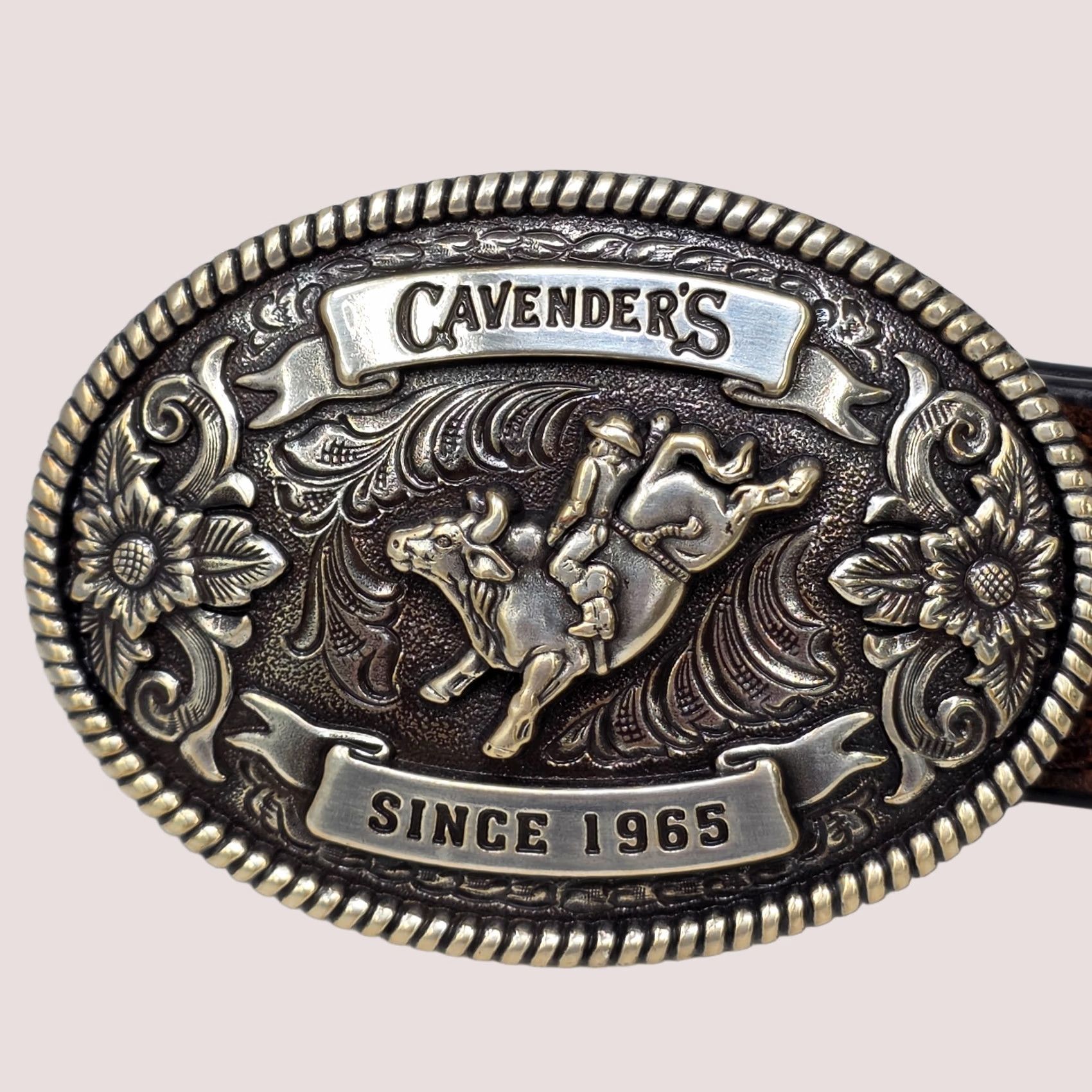 Vintage Cavenders Brown Leather Belt Big Buckle Size 30 Western Cowboy Bull Rider Rodeo Belt Mens Size 30 - 1 Thumbnail