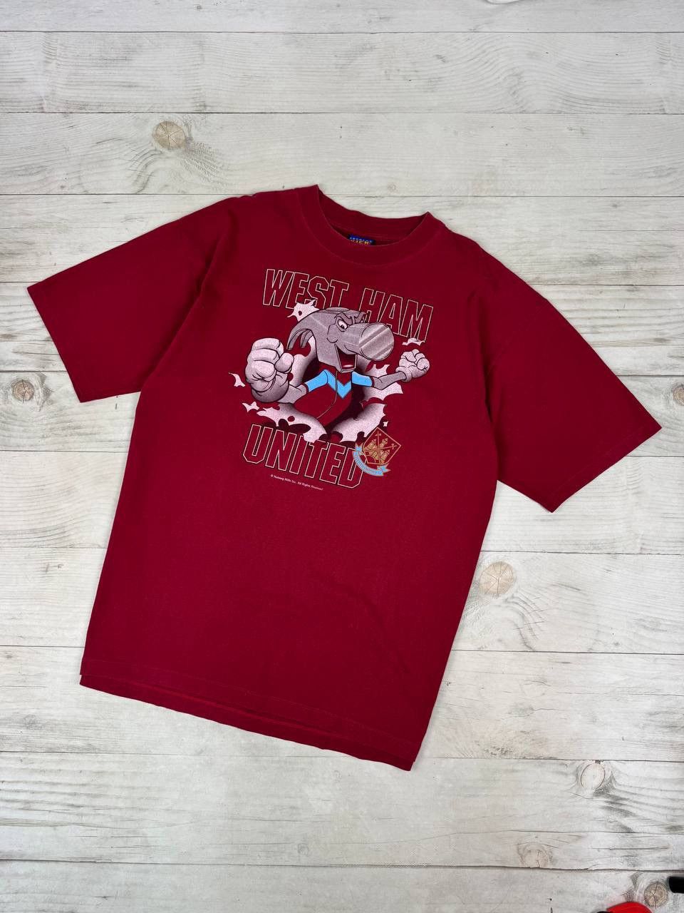 Vintage West Ham United Nutmeg Mills Breakthrough T Shirt 90s Size US XL / EU 56 / 4 - 1 Thumbnail