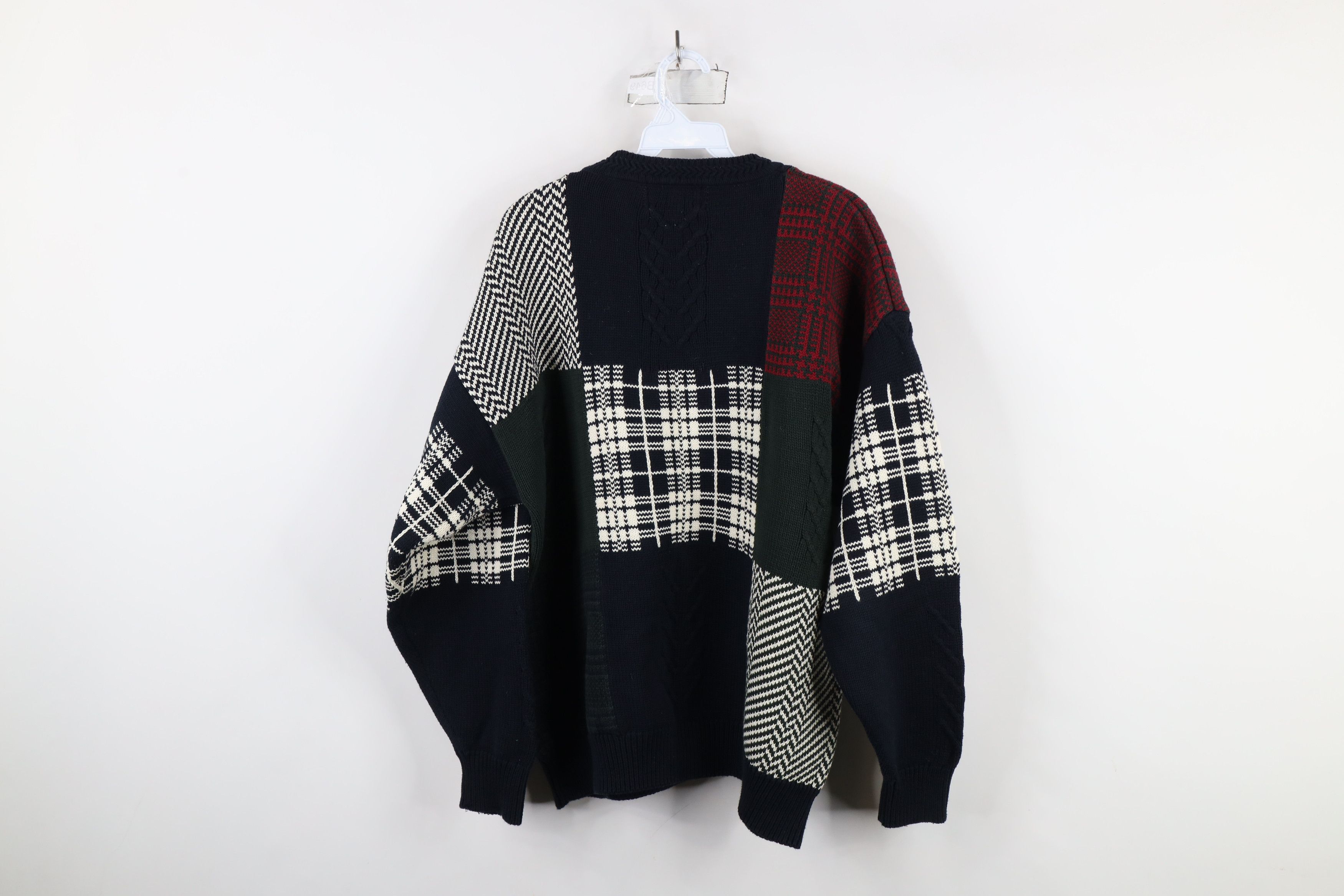 Vintage Vintage 90s Streetwear Checkered Patchwork Heavy Sweater Size US L / EU 52-54 / 3 - 7 Thumbnail