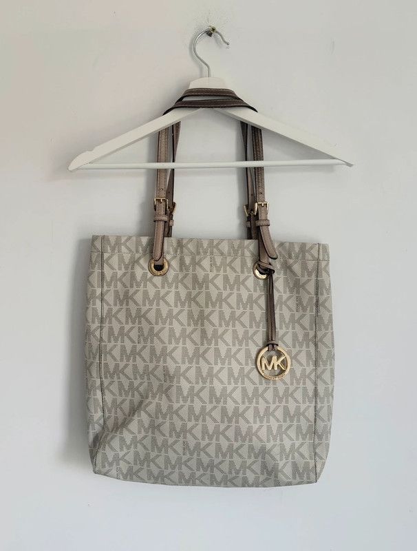Michael Kors Cloth Logo Satchel Handbag Purse Pocketbook Bag in Beige, Women's