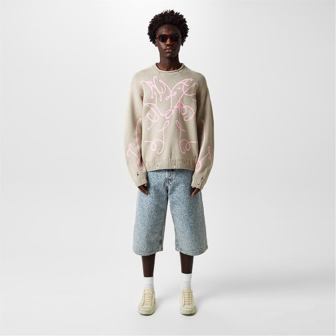 Acne Studios o1g2r1mq0825 Distressed Jumper in Beige/Pink Size US M / EU 48-50 / 2 - 5 Thumbnail