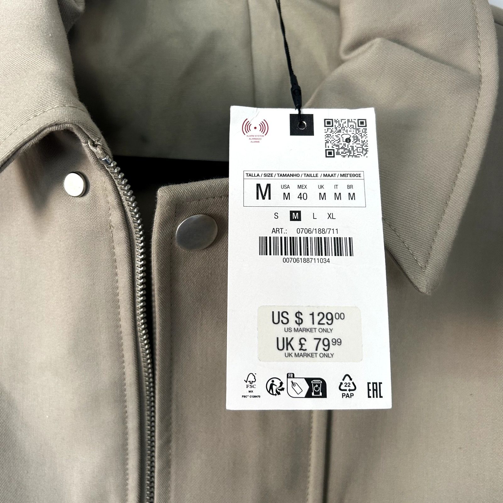 Zara NWT Men's ZARA heavy duty beige canvas Jacket Size US M / EU 48-50 / 2 - 2 Thumbnail