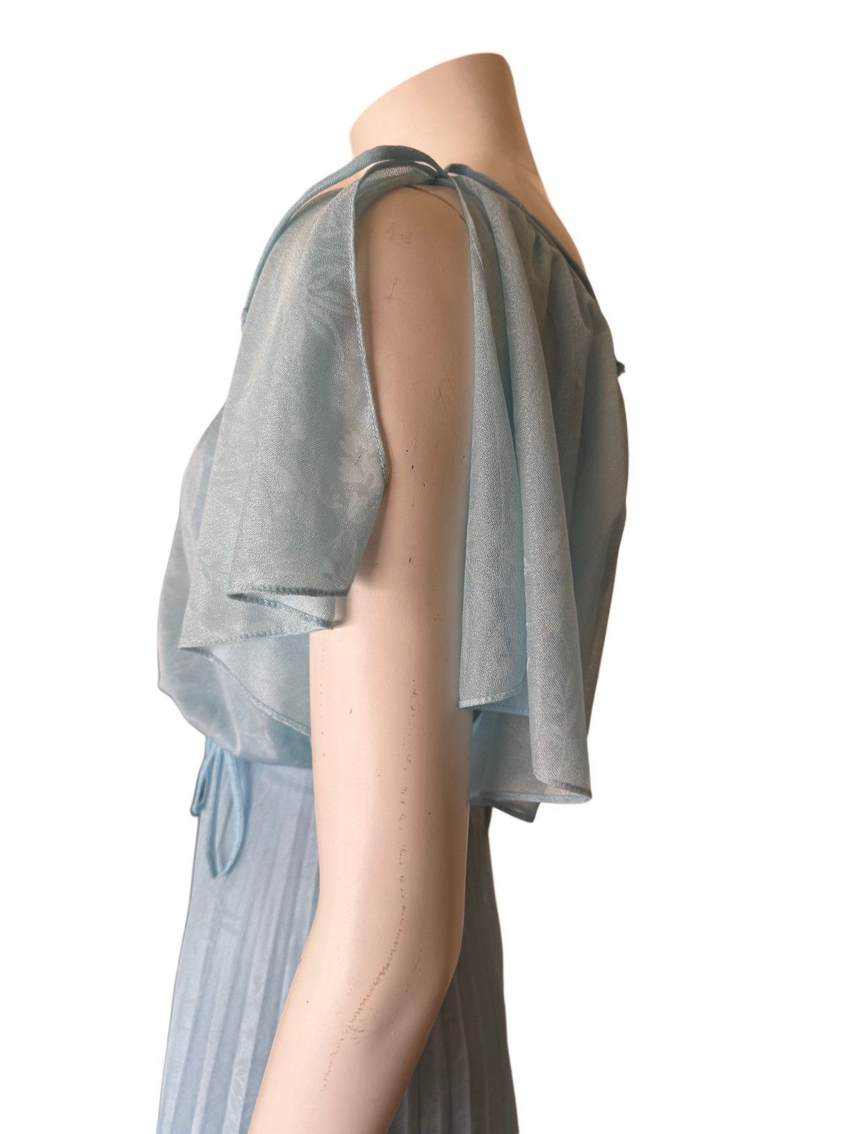 Vintage Women’s small romantic powder blue 70s dress flounce damask Size S / US 4 / IT 40 - 3 Thumbnail