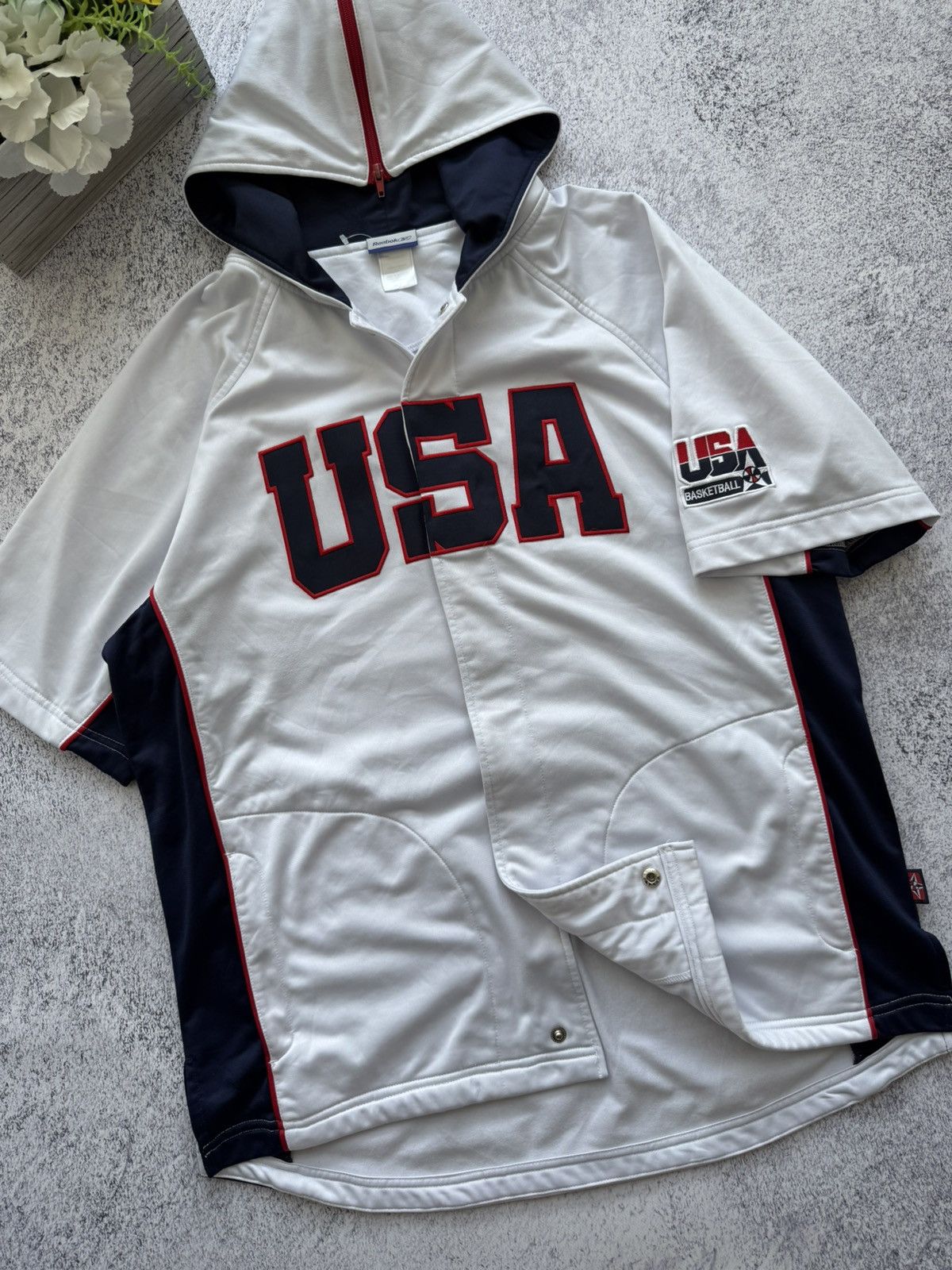 NBA × Reebok × Vintage 2004 TEAM USA BASKETBALL OLYMPIC DREAM TEAM WARM UP HOODIE Size US L / EU 52-54 / 3 - 2 Thumbnail