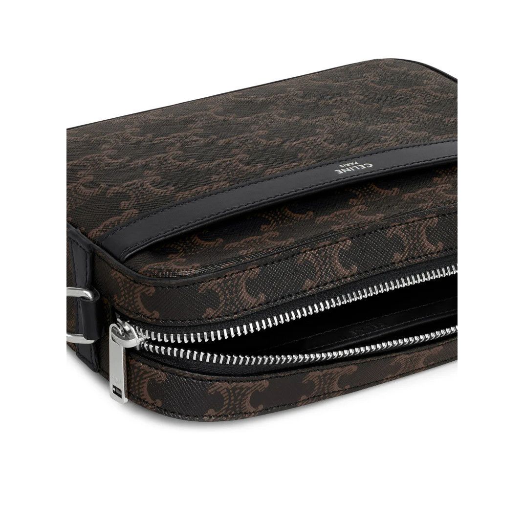 Celine CELINE $1550 Black Triomphe Canvas And Leather Small Messeng Size ONE SIZE - 4 Thumbnail