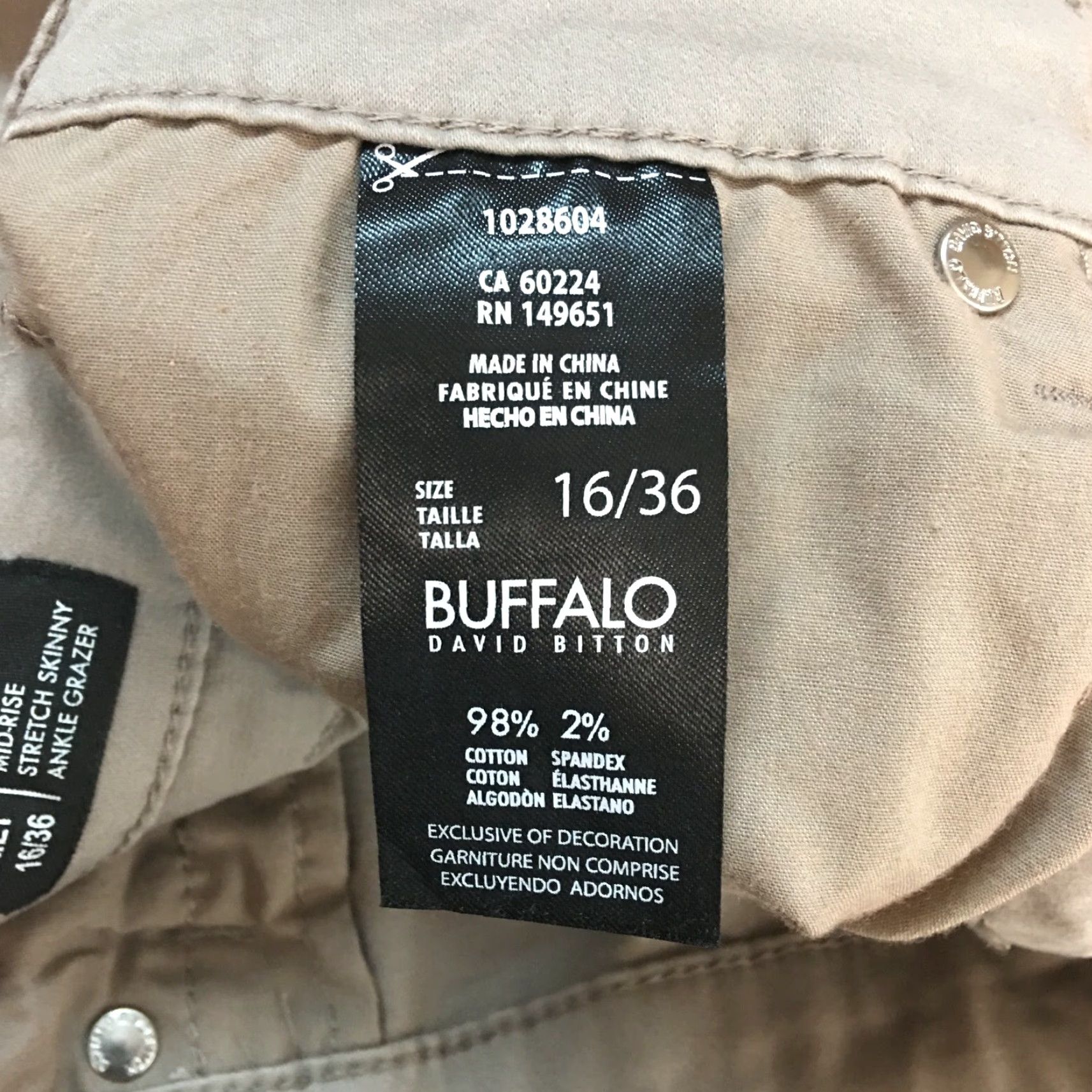Buffalo David Bitton Buffalo David Bitton Mid Rise Pants Womens Size 16 Tan Flat Front 38X28 Size 38" / US 16 / IT 52 - 5 Thumbnail