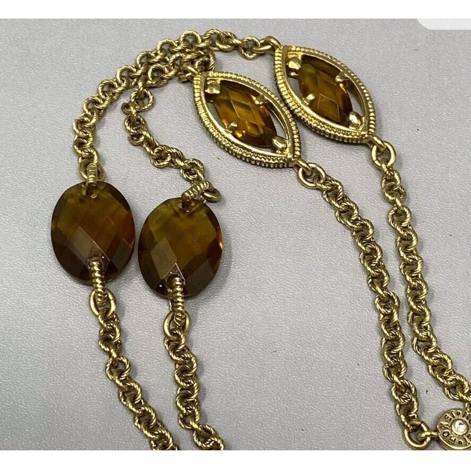 Monet Monet Necklace Vintage Gold Tone Brown Station Y Drop Size ONE SIZE - 22 Thumbnail