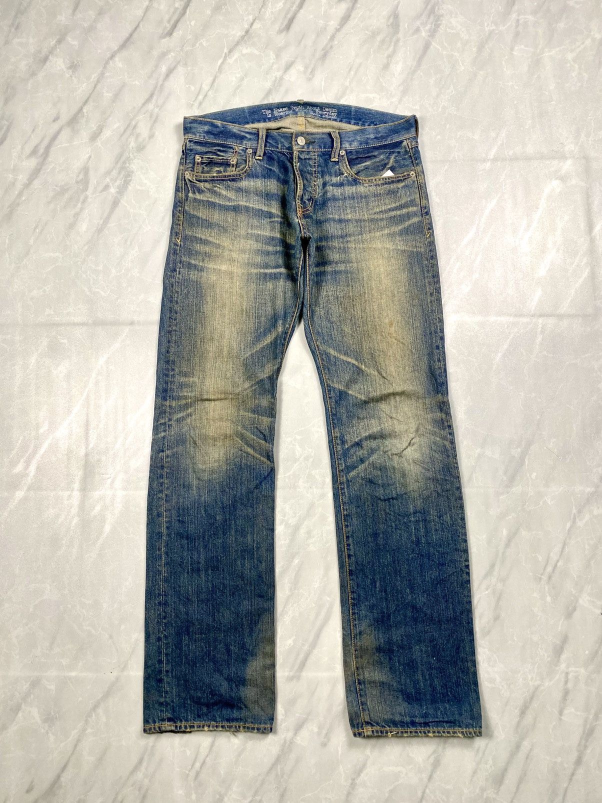 Japanese Brand Rare Azul Japan Poem Wording Pocket Mudwash Denim Size US 33 - 2 Thumbnail