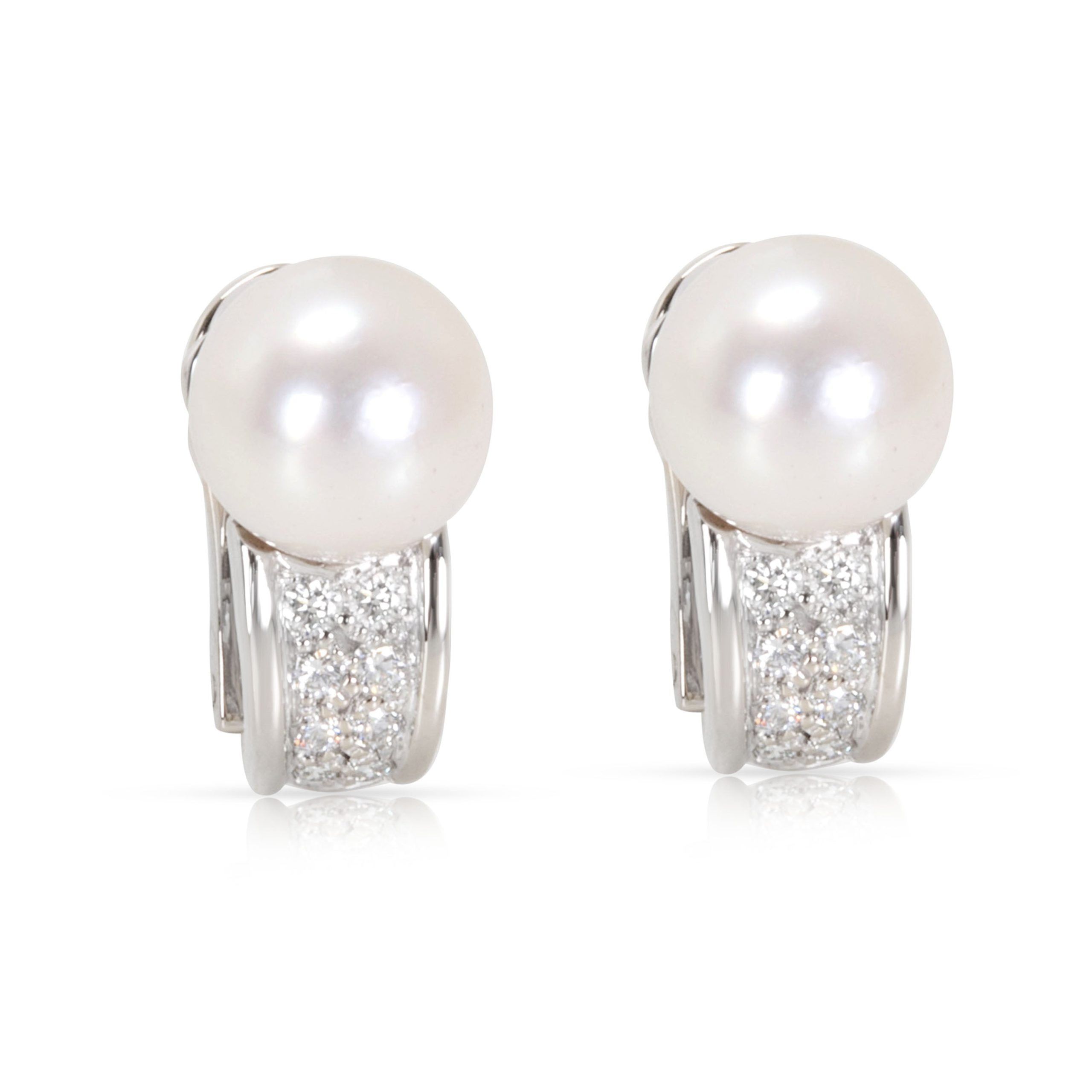 image of Bvlgari Pearl & Diamond Earrings In 18K Yellow Gold (0.16 Ctw), Women's