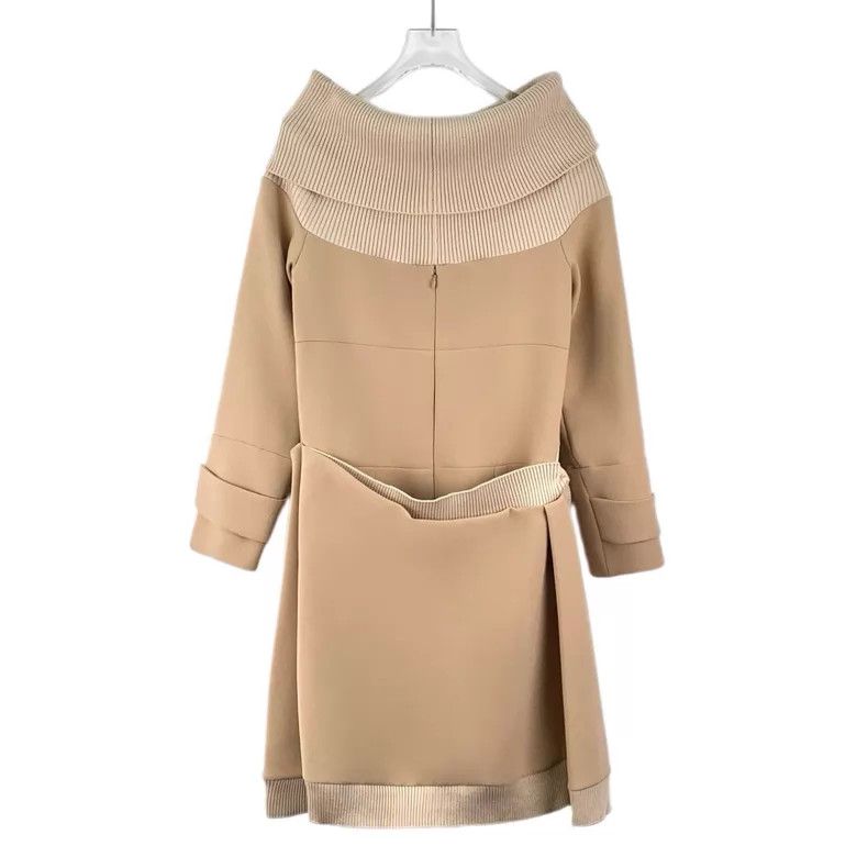 Dior Dior Light brown long-sleeved A-neck stitching dress Size XS / US 0-2 / IT 36-38 - 2 Thumbnail