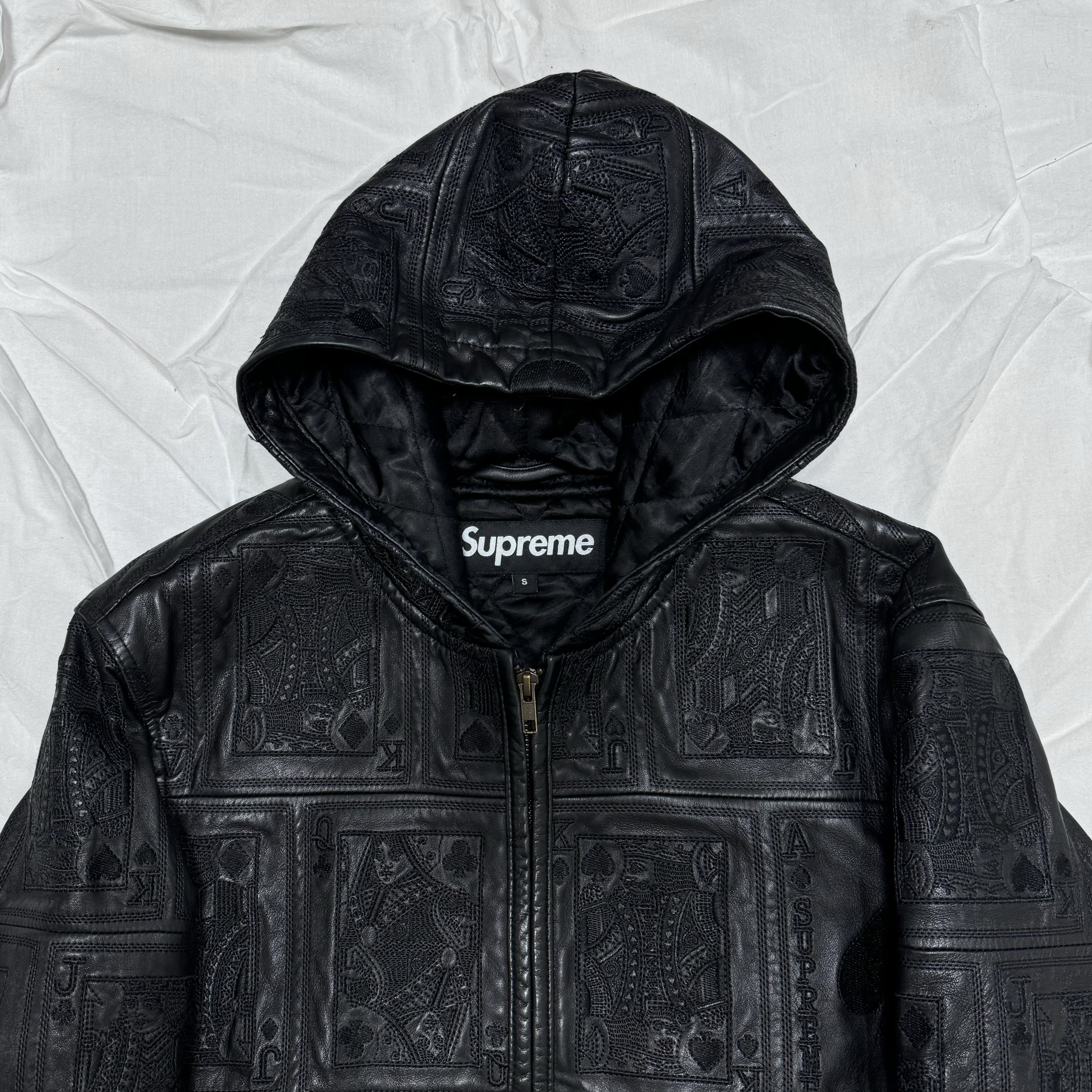 Supreme 16FW Supreme Court Card Hooded Leather Jacket | Grailed