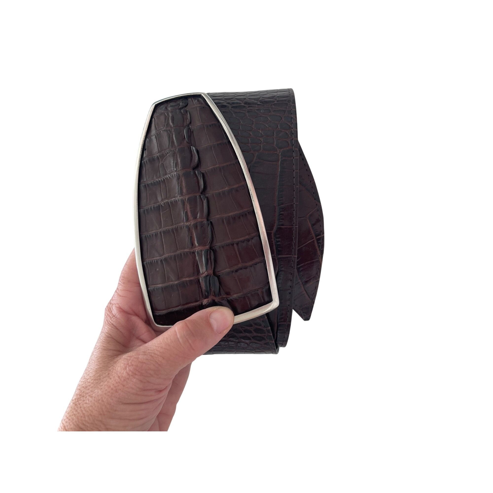 The Unbranded Brand Womens Belt One Size Brown Crocodile Statement Size ONE SIZE - 4 Thumbnail