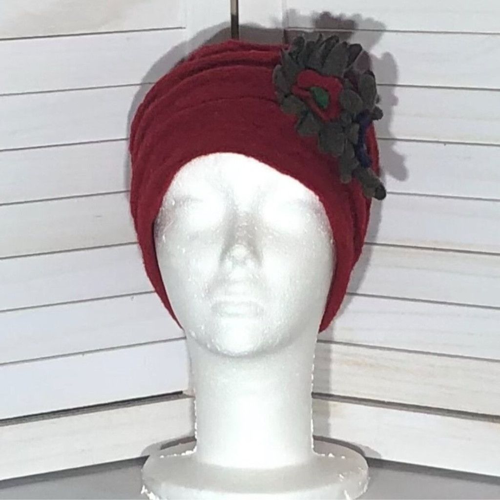 Vintage Vintage Florence Felt Wool Hat Floral Appliqué Deep Red OS Size ONE SIZE - 4 Thumbnail