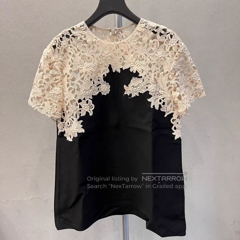 Valentino Valentino Silk wool lace paneled short sleeves Size S / US 4 / IT 40 - 8 Thumbnail