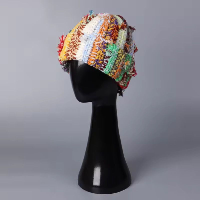 Handmade Multi-strand Twist Mixed Color Knitted Wool Beanie Hat Size ONE SIZE - 8 Thumbnail