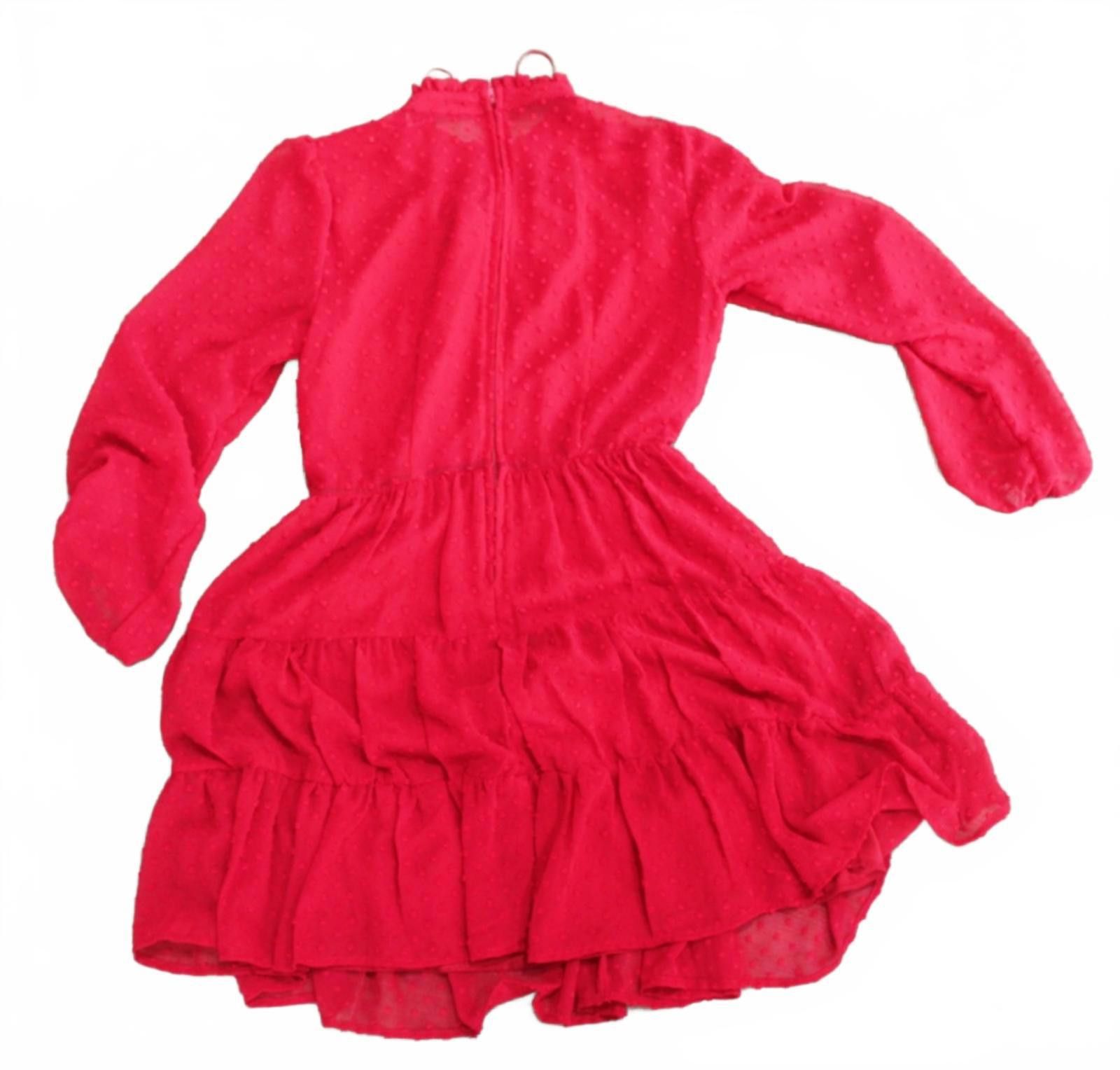 Other Red Long Sleeve Ruffled Dress w Textured Fabric and Lined S Size S / US 4 / IT 40 - 1 Thumbnail