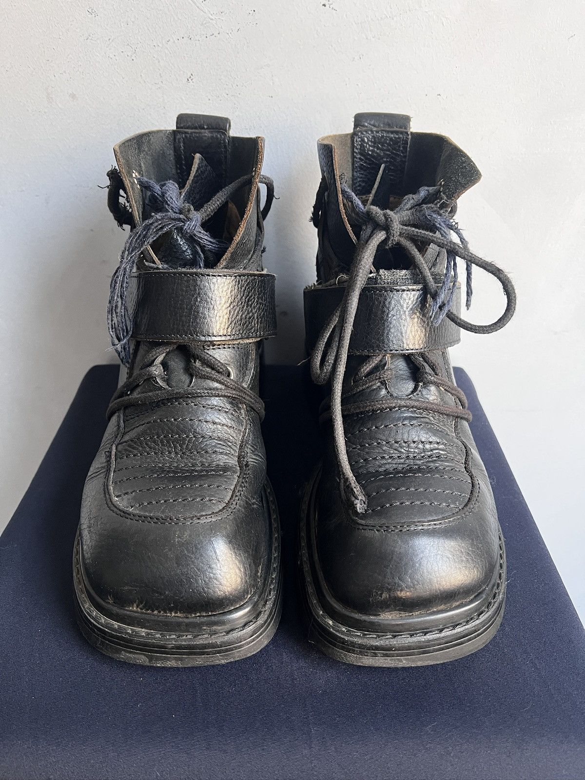 Dirk Bikkembergs Black gothic leather platform leather boots New rock style Size US 8 / IT 38 - 5 Thumbnail