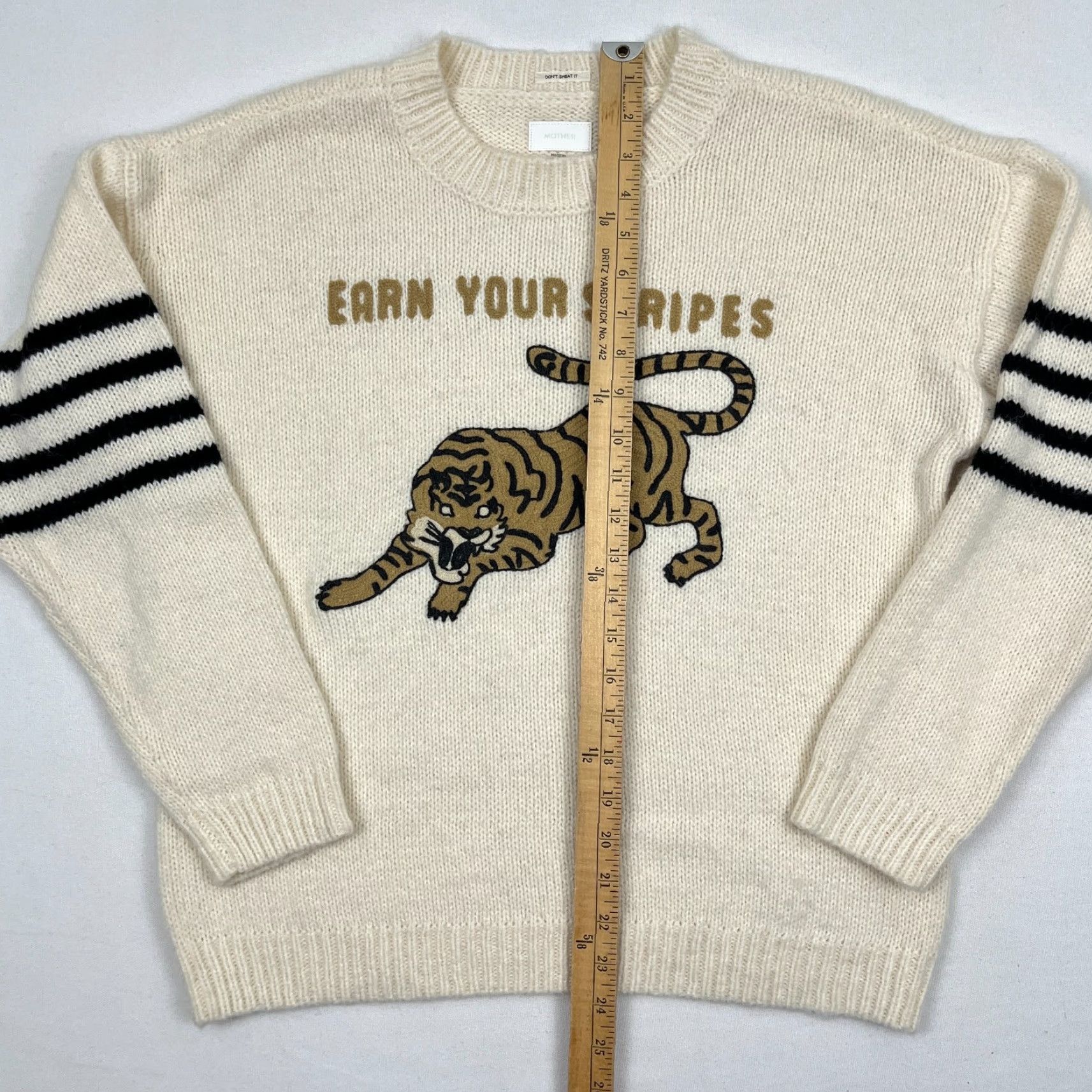 MOTHER VINTAGE Mother Earn Your Stripes Jumper Sweater Womens Small Cream Tiger Alpaca Crewneck Size S / US 4 / IT 40 - 6 Thumbnail